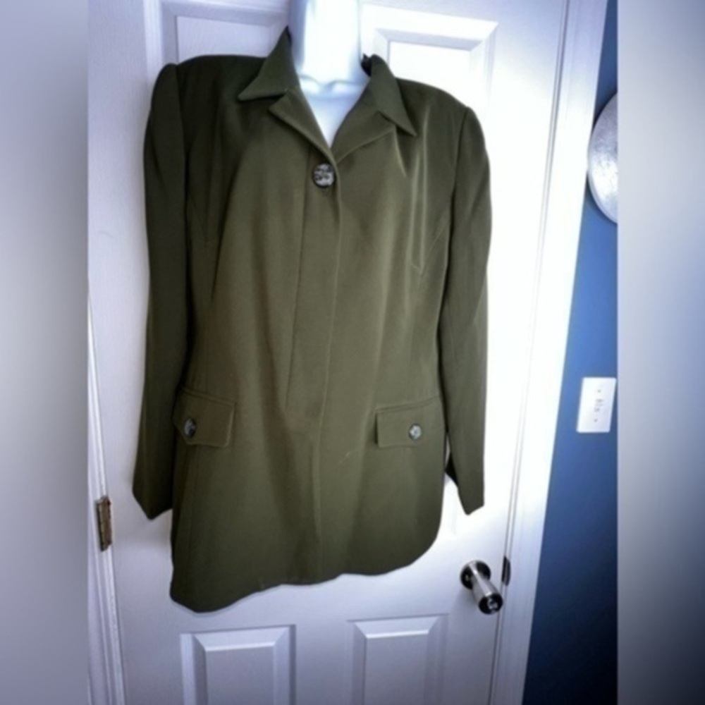 Vtg En Avance Women’s 14 Army Green Long Blazer Jacket Notch XL Classic XL